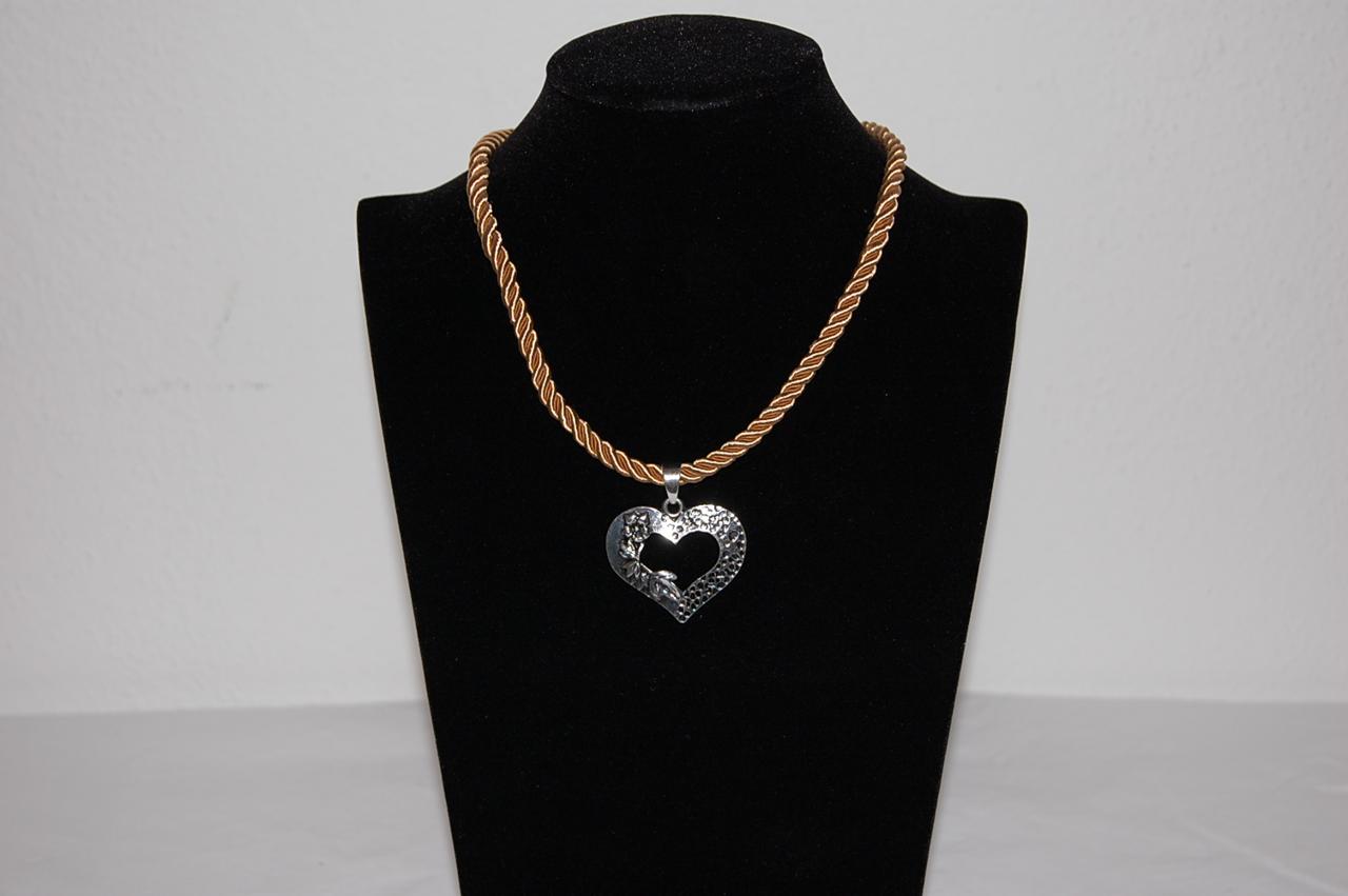 Edelweiss Trachten Kette, Satinband,topaz, mit Herzanhänger