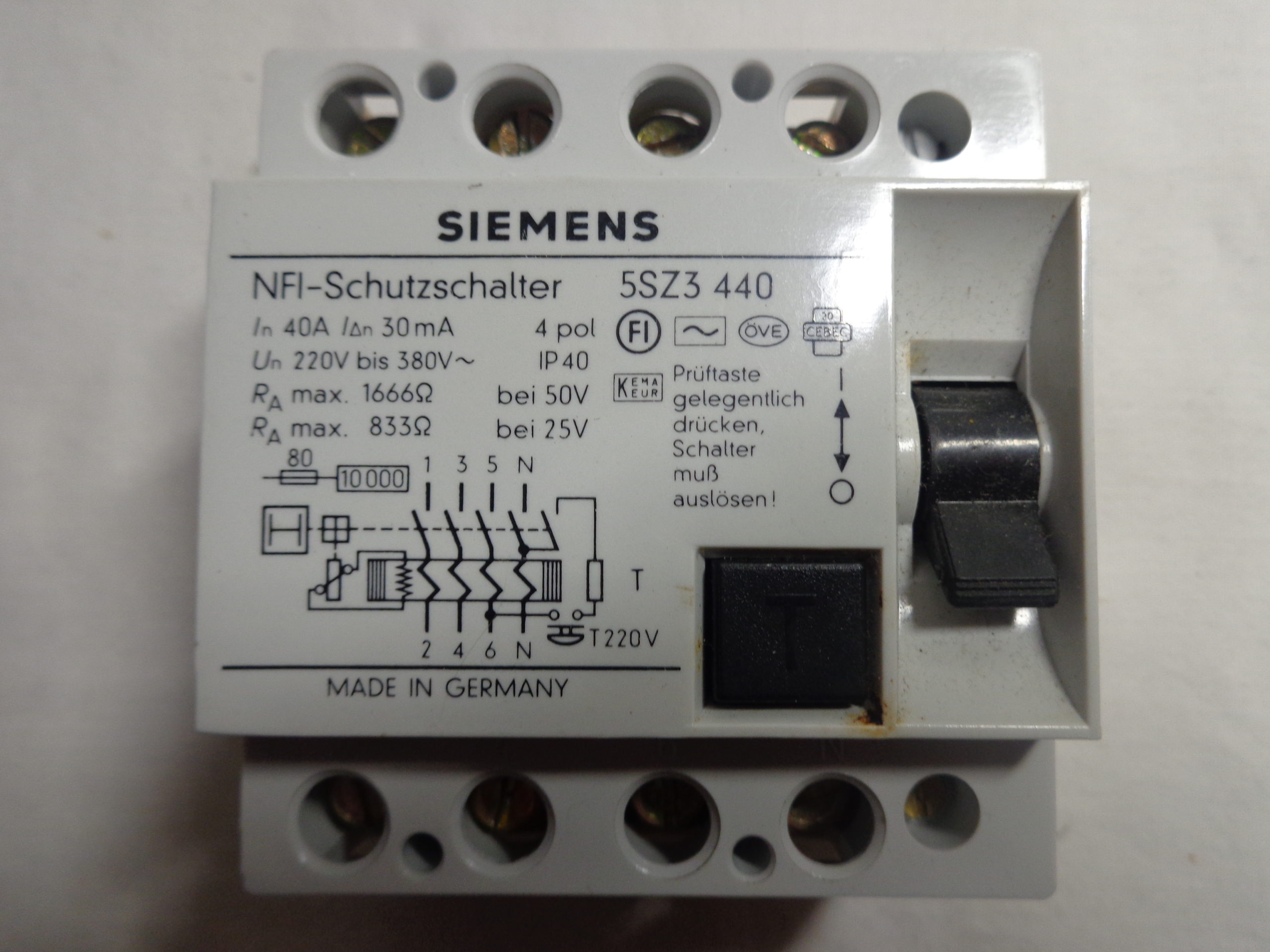 SIEMENS 5SZ3 426-OKA30 NFI-SCHUTZSCHALTER 