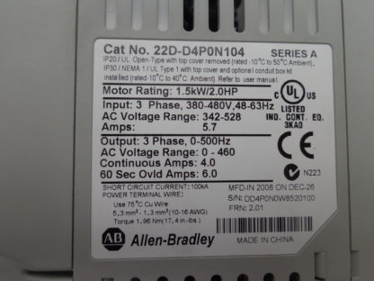 AB Allen Bradley Power Flex 40P 22D-D4P0N104 Frequenzumrichter – Bild 7