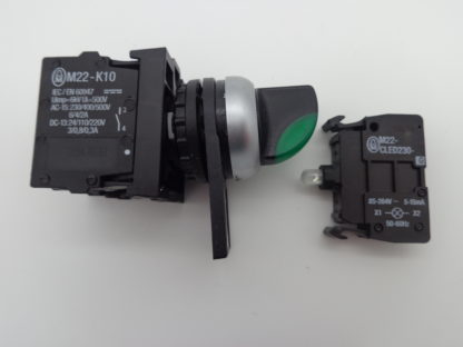 Klöckner Moeller Leuchtwahlschalter grün rastend, Kontaktelement 2x M22-K10, 1x M22-Cled230 – Bild 2