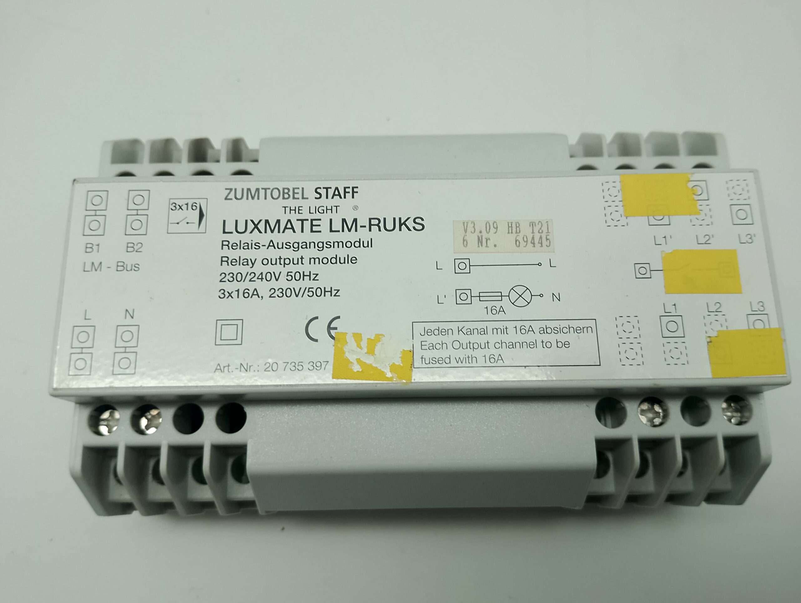 Zumtobel Luxmate Staff The Light, LM-RUKS 3x16A 230V/50Hz Relais Ausgangsmodul 20735397, V3.09 HB T21 6