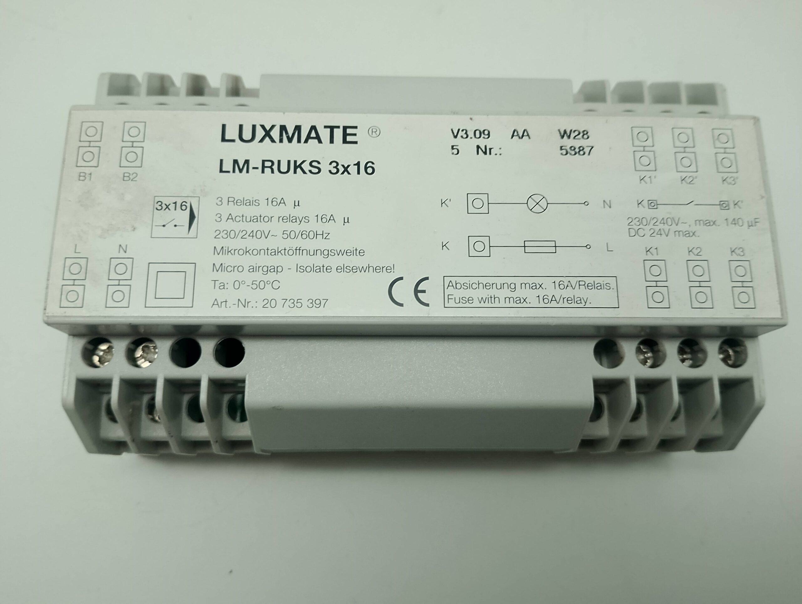 Zumtobel Luxmate, LM-RUKS 3x16A 230V/50Hz Relais Ausgangsmodul 20735397, V3.09 AA W28 5