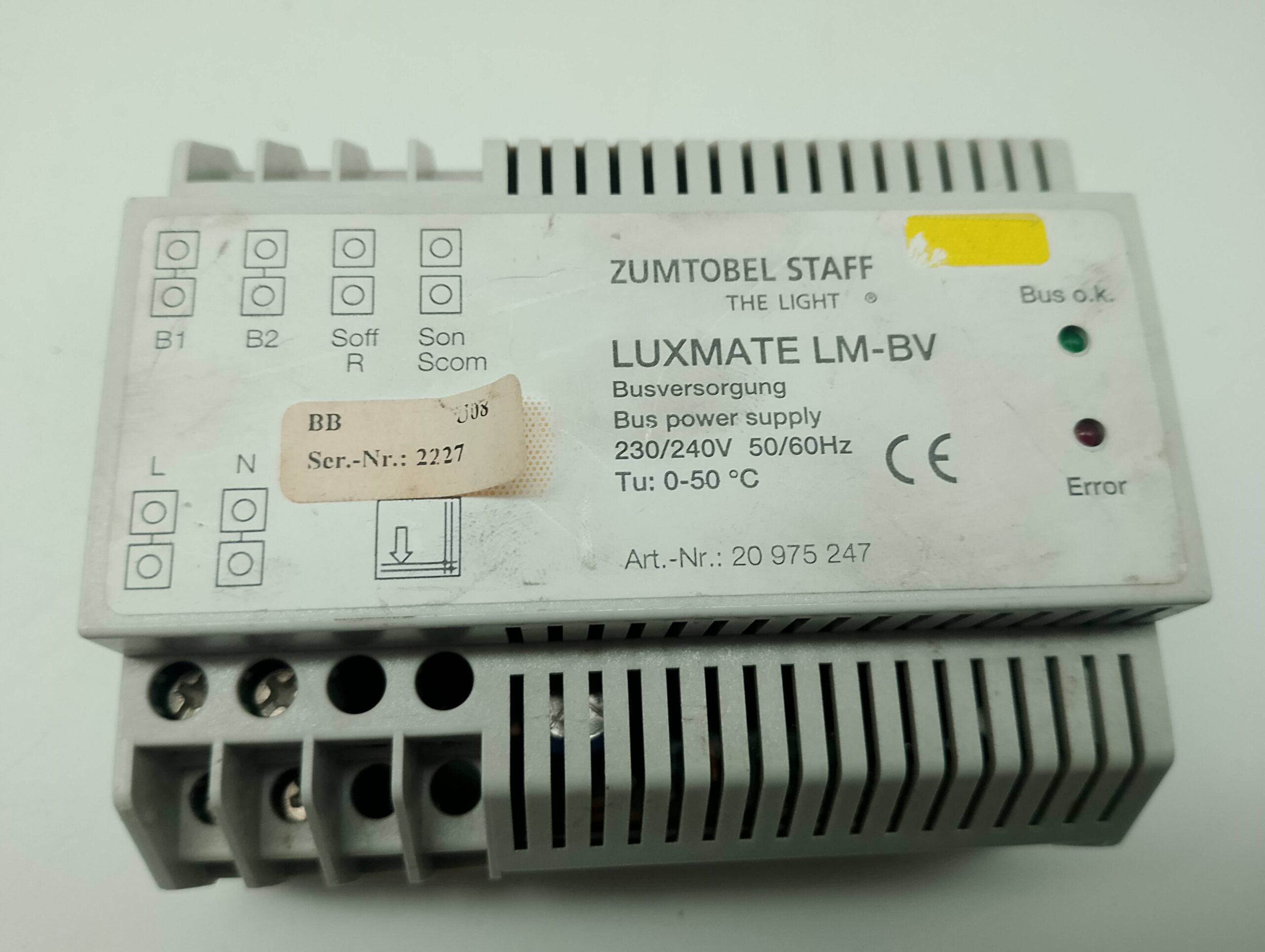 Zumtobel Staff The Light Luxmate LM-BV BB U08 Busversorgung Bus power supply 230/240V ~50/60Hz Tu:…50° Art.Nr.: 20975247