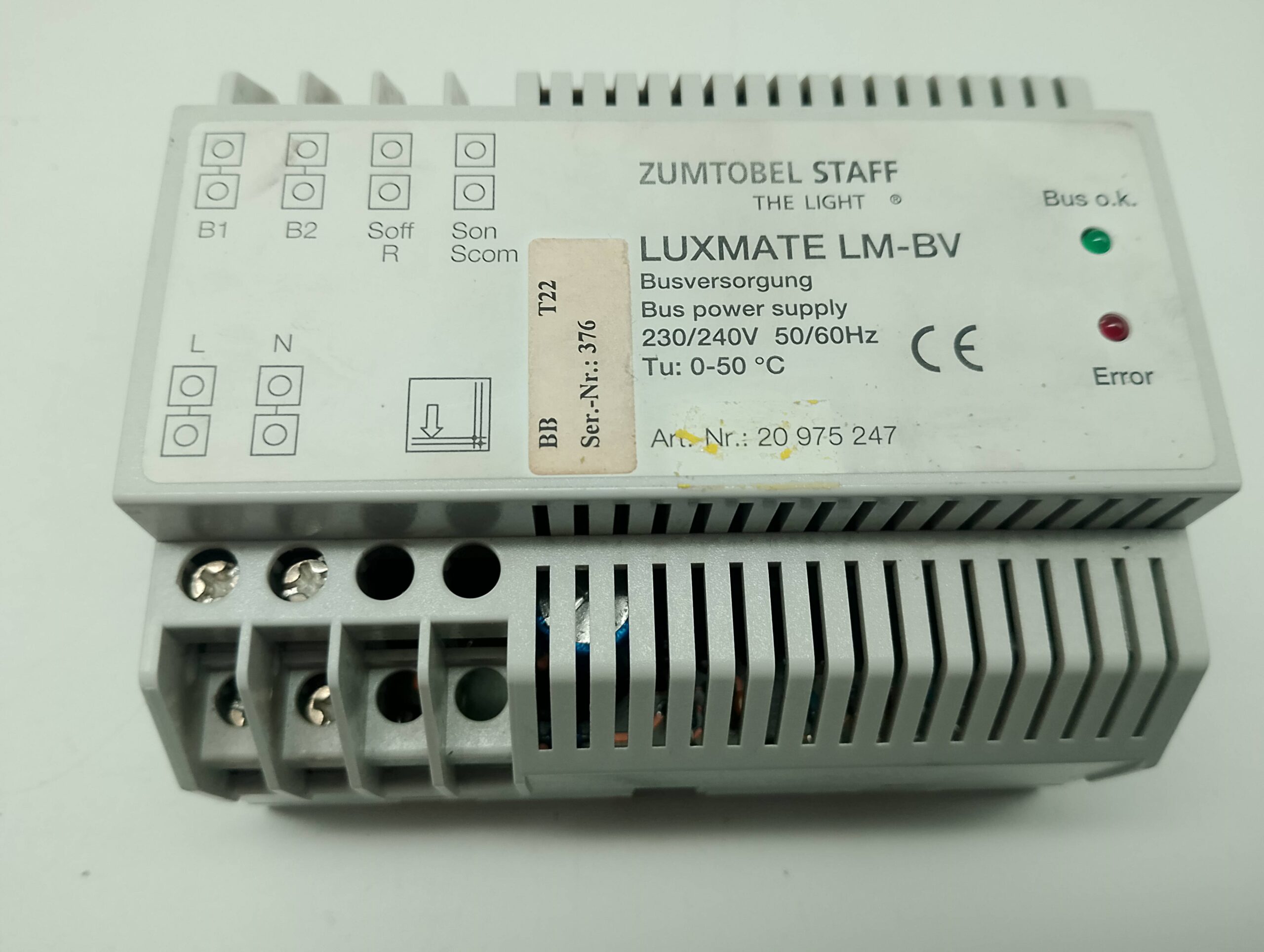 Zumtobel Staff The Light Luxmate LM-BV BB T22 Busversorgung Bus power supply 230/240V ~50/60Hz Tu:…50° Art.Nr.: 20975247