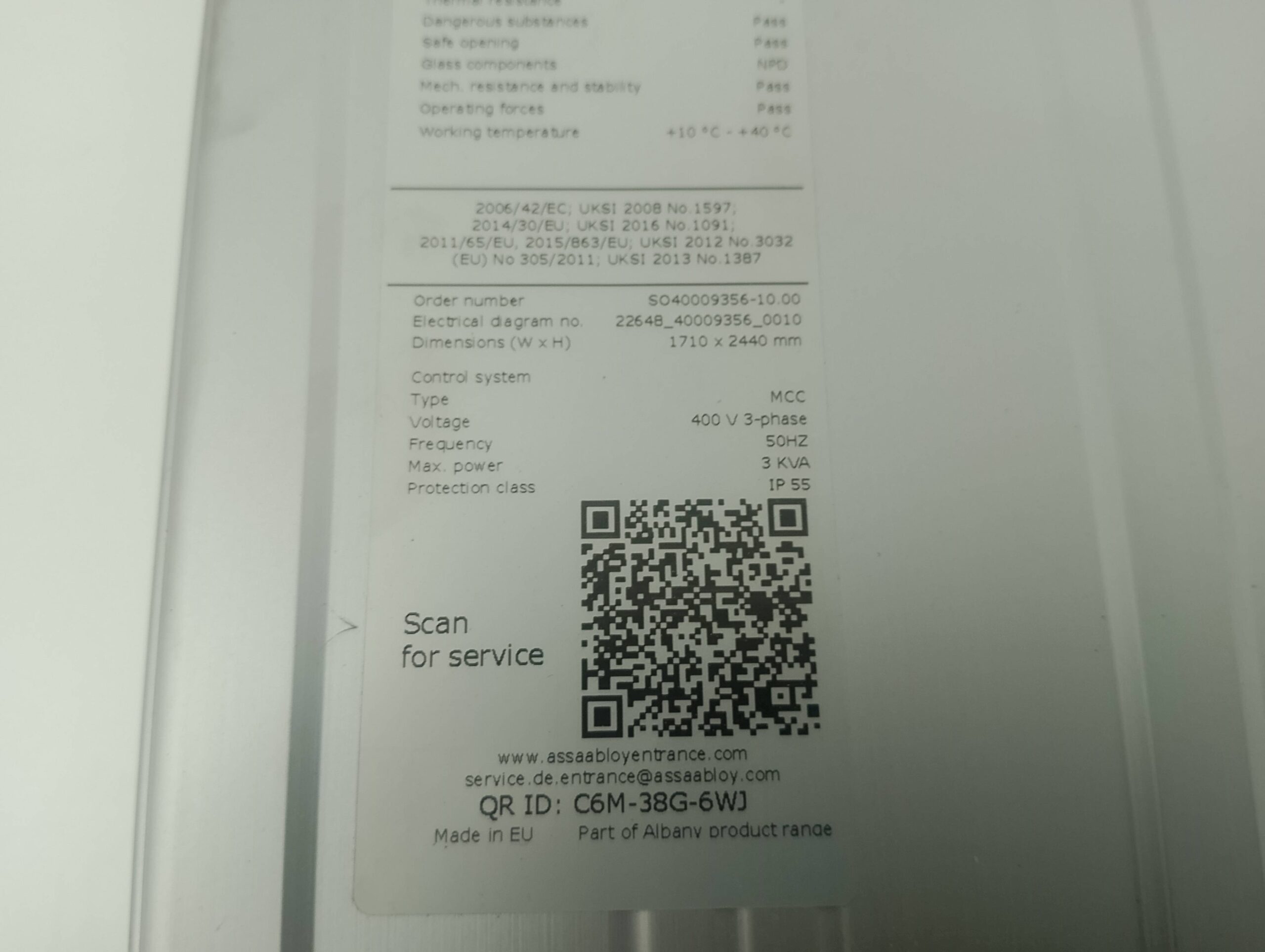 Albany Assa Abloy Torsteuerung Typ MCC RR 300 Plus 480VAC 50/60Hz 3 Phase 8FLA Leistung max. 3KVA, IP55 – Bild 3