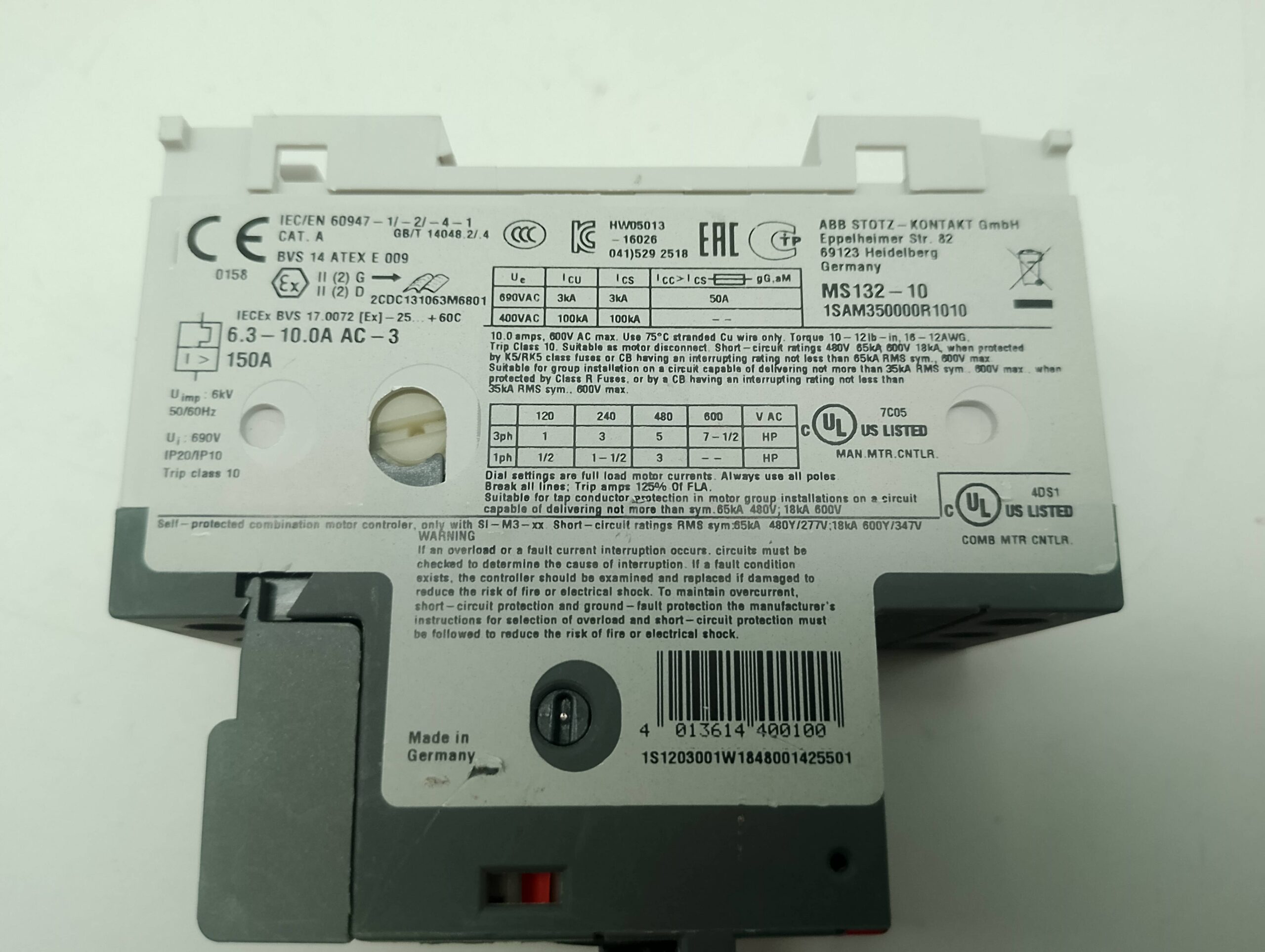 ABB MS132-10 , Motorschutzschalter Auslöseklasse 10, 6.3 ... 10 A , 1SAM350000R1010 – Bild 2